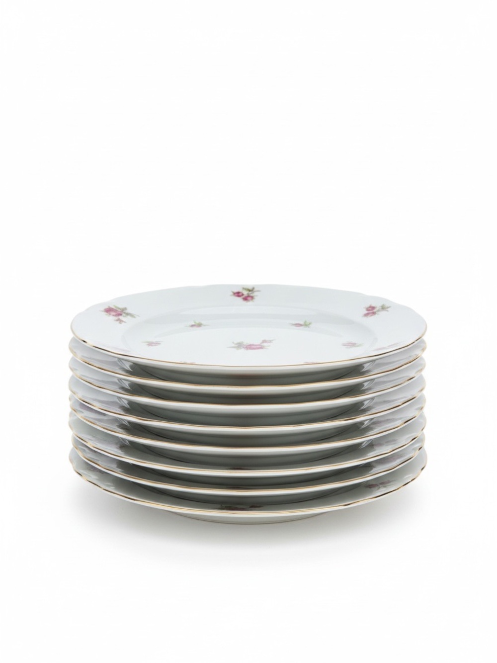 Set of 8 Victoria Czechoslovakia Salad Plates in Pink Rose on White Porcelain